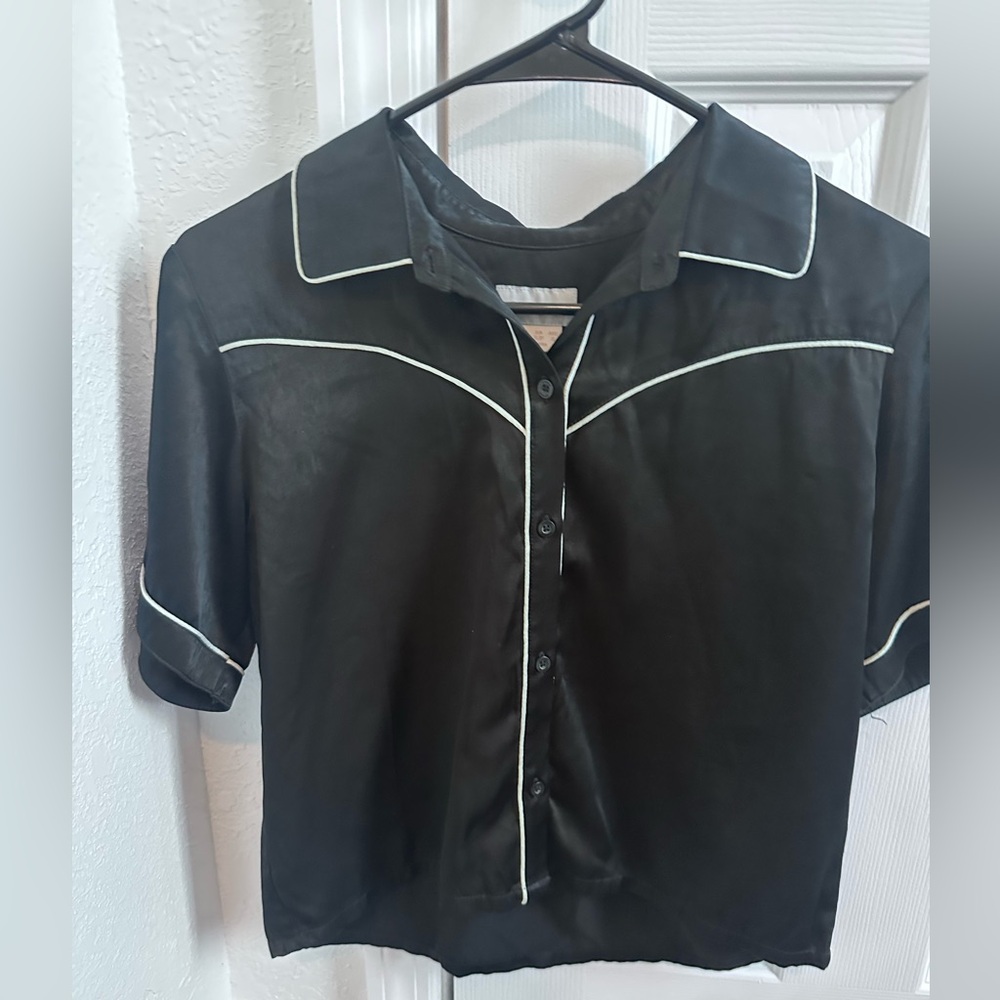 Brixton silky button down white trim bowling ball shirt